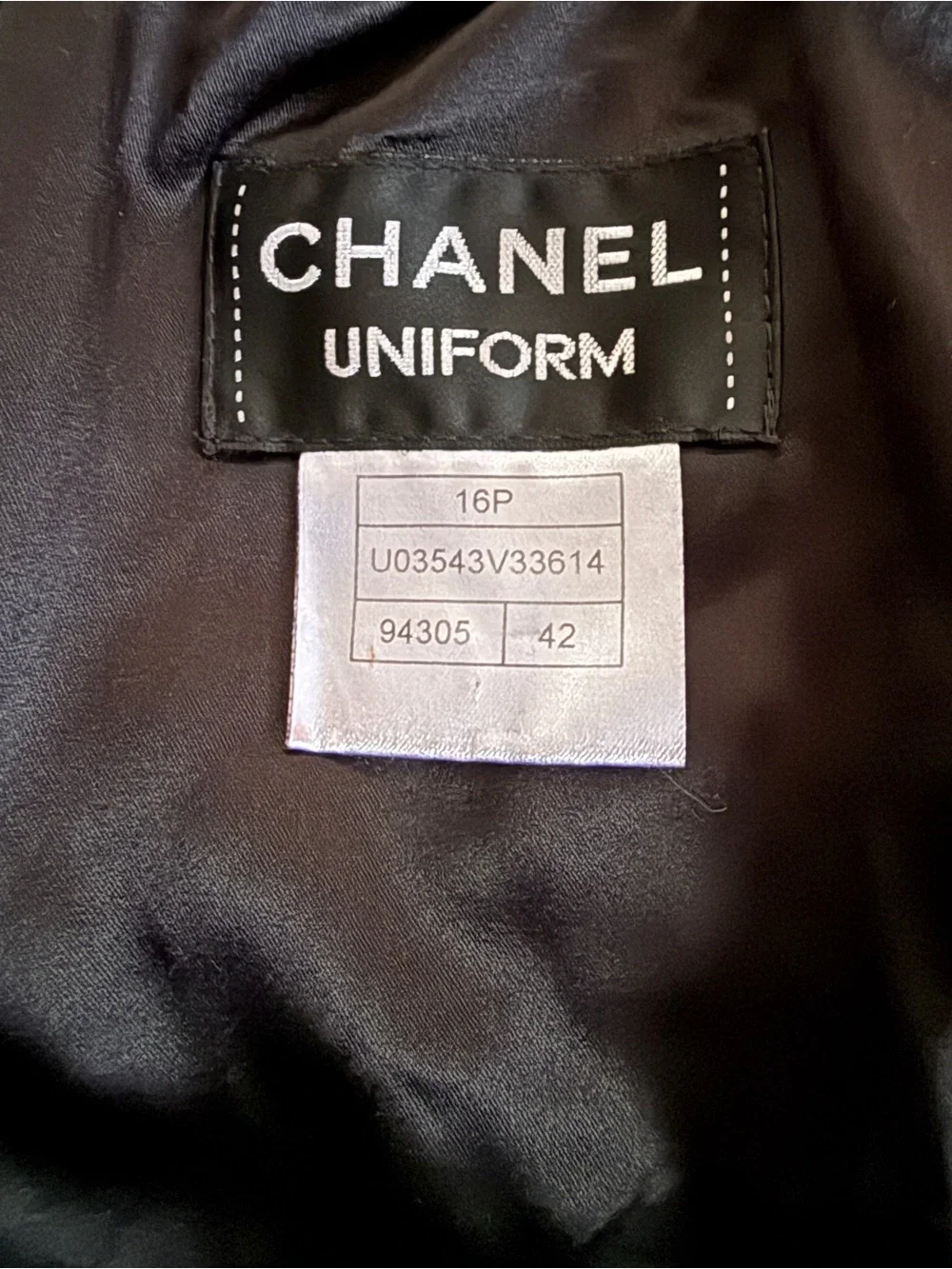 Chanel Uniform Black Stretch Sheath Dress 16P Size 42